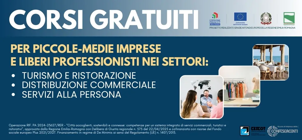 Corsi gratuiti per piccole-medie imprese e liberi professionisti nei settori turismo, ristorazione, distribuzione commerciale e servizi alla persona