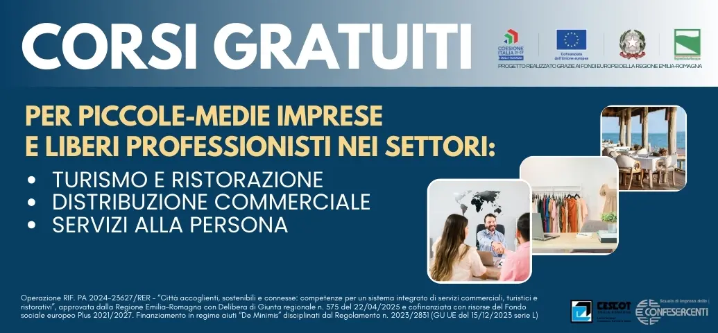 Corsi gratuiti per piccole-medie imprese e liberi professionisti nei settori turismo, ristorazione, distribuzione commerciale e servizi alla persona